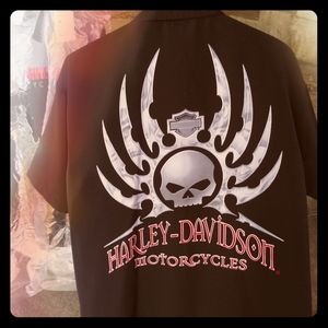 Harley Davidson leather jacket. 2 mechanic shirts